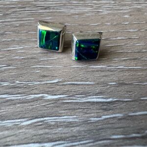 Sterling silver square opal inlay earring studs